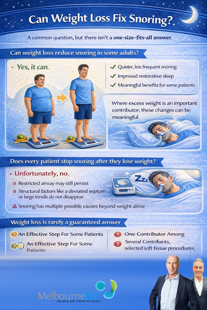Can Weight Loss Fix Snoring - What ENT Surgeons Want You To Know Infographic 1 by Melbourne ENT Clinic Can Weight Loss Fix Snoring - What ENT Surgeons Want You To Know Infographic 1 by Melbourne ENT Clinic